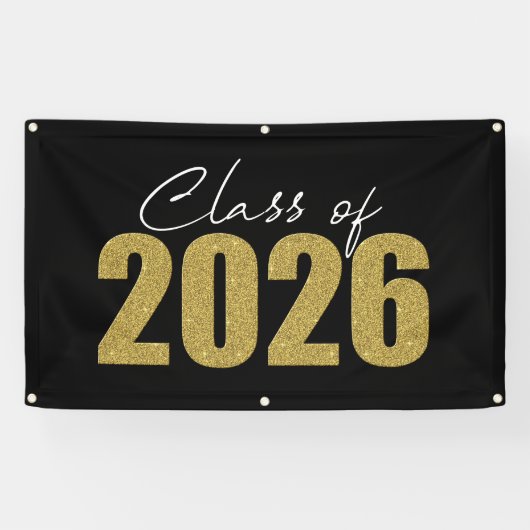 Gouden Glitter Klasse van 2026 Spandoek (Horizontaal)