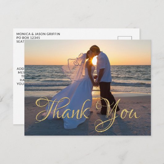 Gouden Glitter klassieke kalligrafie bruiloft dank Briefkaart (Voorkant / Achterkant)