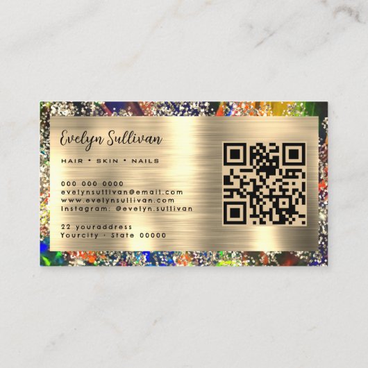 Gouden glitter kleurrijk zwart opaal visitekaartje (Achterkant)