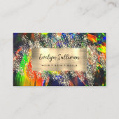 Gouden glitter kleurrijk zwart opaal visitekaartje (Voorkant)