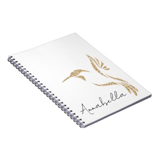 Gouden Glitter kolibrie en aangepaste naam Notitieboek (Rechterzijde)