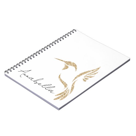 Gouden Glitter kolibrie en aangepaste naam Notitieboek (Linkerzijde)