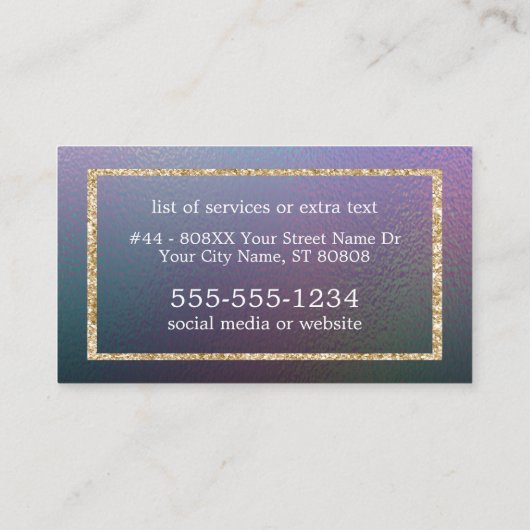 Gouden Glitter kolibrie op donkere holografische Visitekaartje (Achterkant)