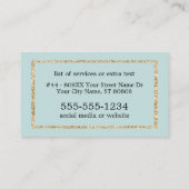 Gouden Glitter kolibrie op Licht Blauwgroen Visitekaartje (Achterkant)