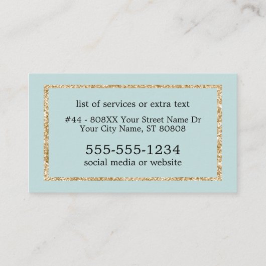 Gouden Glitter kolibrie op Licht Blauwgroen Visitekaartje (Achterkant)