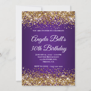 Gouden Glitter Konings Paars Monogram 30e Verjaard Kaart