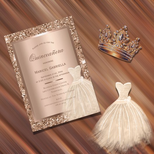 Gouden Glitter Koper Metallic Elegant Quinceañera Kaart