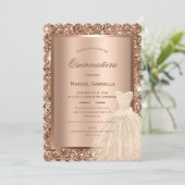 Gouden Glitter Koper Metallic Elegante Quinceañera Kaart (Staand voorkant)