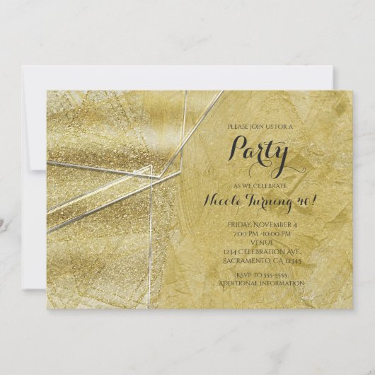 Gouden Glitter Kristal Glas Glam Feest Uitnodiging (Voorkant)