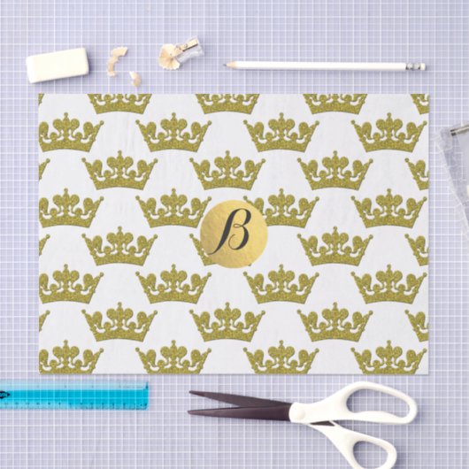 Gouden Glitter Kronen Koninklijk Monogram Elegant  Tissuepapier (Craft)