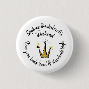 Gouden Glitter Kroon Bachelorette Weekend Feest Ronde Button 3,2 Cm
