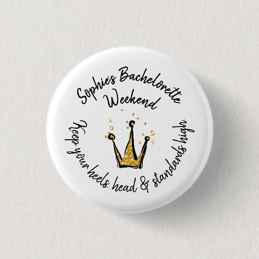 Gouden Glitter Kroon Bachelorette Weekend Feest Ronde Button 3,2 Cm (Voorkant)