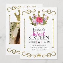 Gouden Glitter Kroon Bloem Foto Sweet 16 Feestje