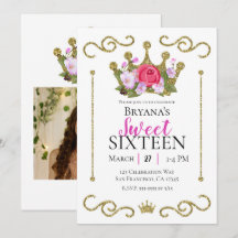Gouden Glitter Kroon Bloem Foto Sweet 16 Feestje