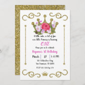 Gouden Glitter Kroon Bloemen 1 EEN 1e Verjaardagsf Kaart (Voorkant / Achterkant)