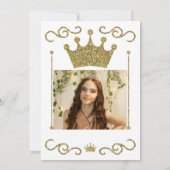 Gouden Glitter Kroon Bloemen Foto Quinceñera Party Kaart (Achterkant)