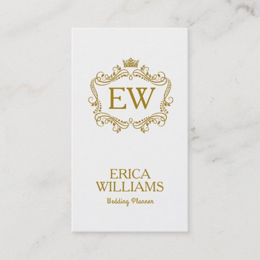 Gouden Glitter Kroon & Bloemen Lijst Bruiloft Plan Visitekaartje (Voorkant)