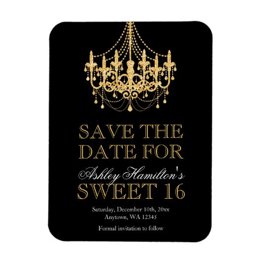 Gouden Glitter Kroonluchter Sweet 16 Save the Date Magneet (Verticaal)