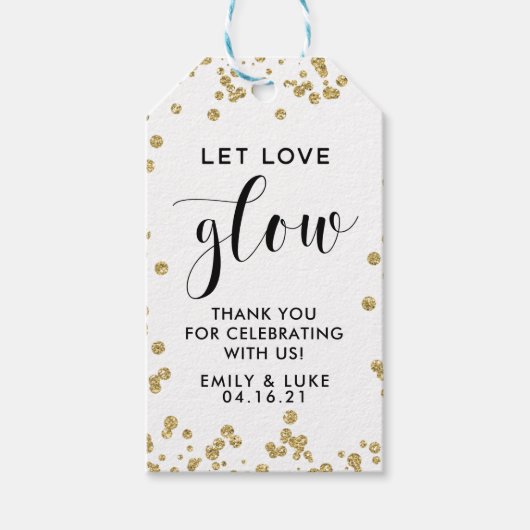 Gouden Glitter Laat Liefde Glow Bruiloft Favor Can Cadeaulabel (Voorkant)