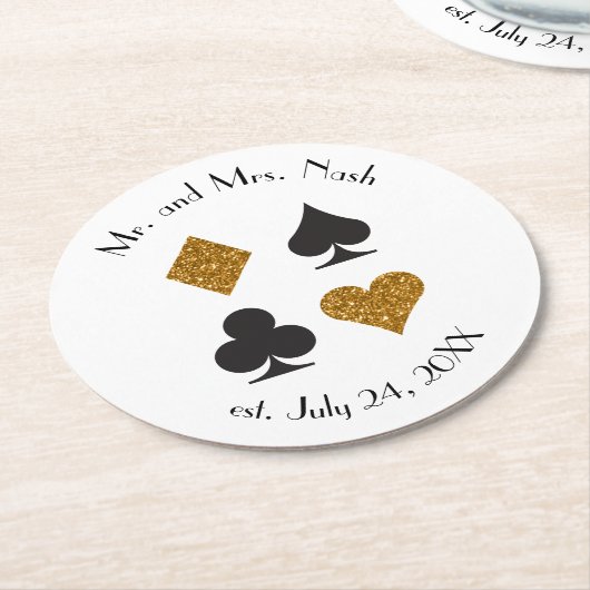 Gouden Glitter Las Vegas Bruiloft CustomDrink Onde Ronde Kartonnen Onderzetter (Gebogen)