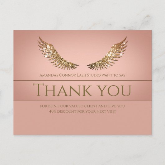 Gouden Glitter Lash Wings Bedankt Korting Roze Briefkaart (Voorkant)