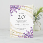 Gouden Glitter Lavendel Bloemen Twintigste Verjaar Kaart (Staand voorkant)