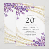 Gouden Glitter Lavendel Bloemen Twintigste Verjaar Kaart (Voorkant / Achterkant)