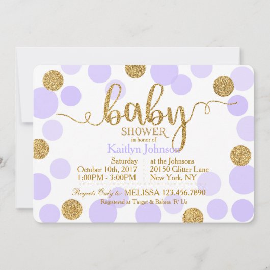 Gouden Glitter Lavendel Verspreide Stippen Baby sh Kaart (Voorkant)