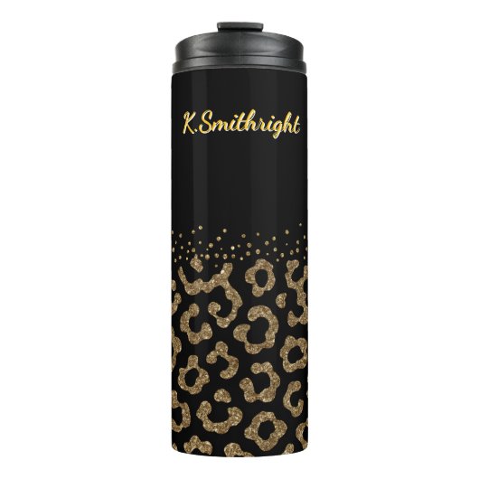 Gouden Glitter Leopard Print Rand Thermosbeker (Voorkant)