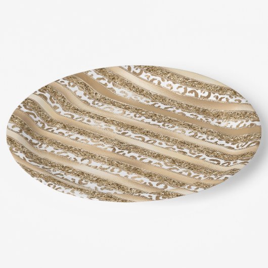 Gouden Glitter Leopard Print Strepen Papieren Bordje (Gekanteld)