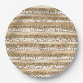 Gouden Glitter Leopard Print Strepen Papieren Bordje (Voorkant)