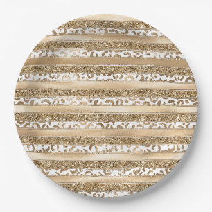 Gouden Glitter Leopard Print Strepen Papieren Bordje