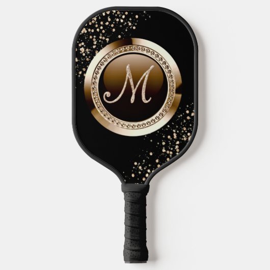 Gouden glitter letter en zwart pickleball paddle (Voorkant)