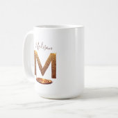 Gouden Glitter Letter M Monogram Cadeau Koffiemok (Voorkant links)