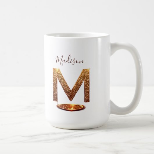 Gouden Glitter Letter M Monogram Cadeau Koffiemok (Rechts)