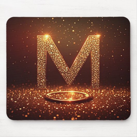 Gouden Glitter Letter M Monogram Cadeau Muismat (Voorkant)