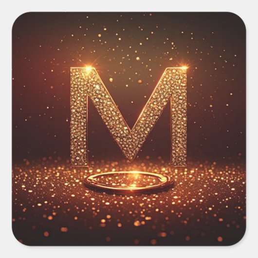Gouden Glitter Letter M Monogram Cadeau Vierkante Sticker (Voorkant)