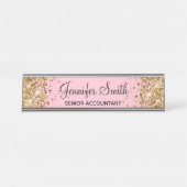 Gouden Glitter Licht Roze Gradiënt Bureau Naambordje (Voorkant)