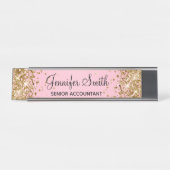 Gouden Glitter Licht Roze Gradiënt Bureau Naambordje (Voorkant)