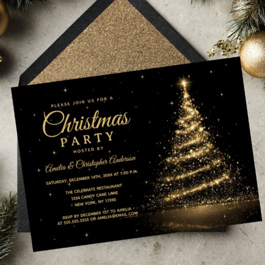Gouden Glitter Lichtboom Kerstfeest Kaart