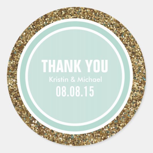 Gouden Glitter & Lichte Munt Dank u Label (Voorkant)