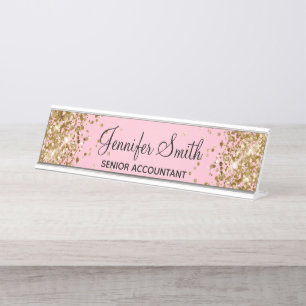 Gouden Glitter Lichtroze Gradiënt Bureau Naambordje
