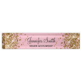 Gouden Glitter Lichtroze Gradiënt Naambordje (Voorkant)