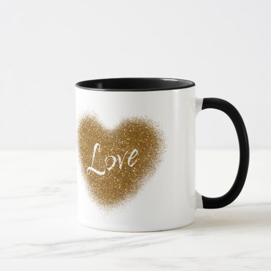 Gouden Glitter LIEFDE Hart Gepersonaliseerde Koffi Mok (Rechts)