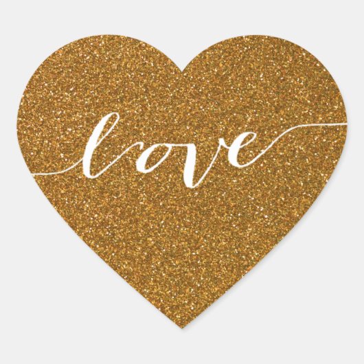 Gouden Glitter Liefde Hart Trouwgunst Sticker (Voorkant)