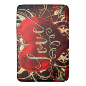 Gouden Glitter Liefdeshart & Rode Rozen Romantisch Badmat (Voorkant Verticaal)