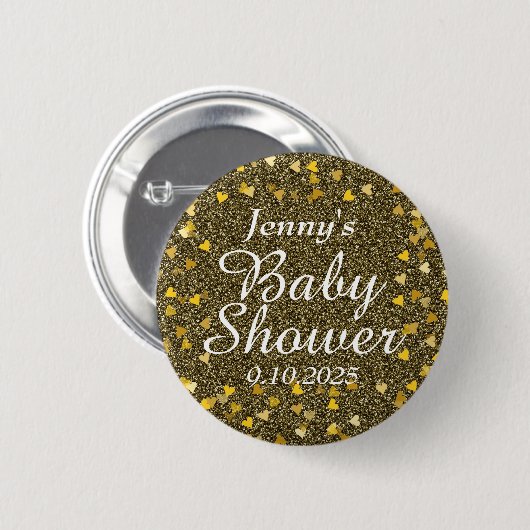 Gouden Glitter Liefdeshartjes Baby Shower / Strooi Ronde Button 5,7 Cm (Voorkant /achterkant)