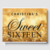 Gouden Glitter Lights Sweet 16 Custom Guest Book Gastenboek (Voorkant)