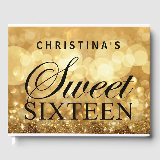 Gouden Glitter Lights Sweet 16 Custom Guest Book Gastenboek (Voorkant)