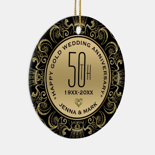 Gouden Glitter Lijst 50e bruiloft Jubileum Keramisch Ornament (Rechts)